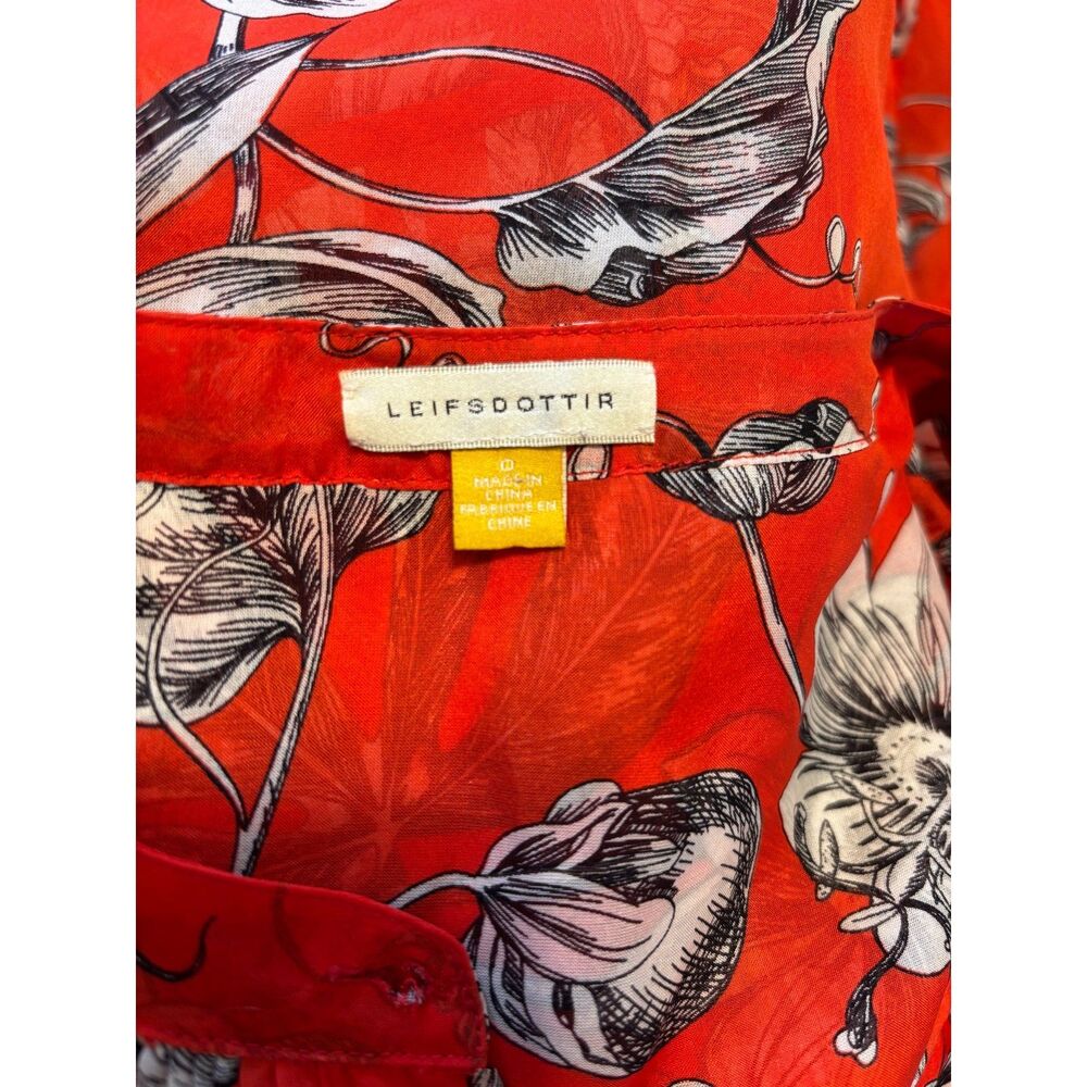 Leifsdottir by Anthropologie French Red Floral Silk Tunic Blouse Size 0 - Picture 4 of 5